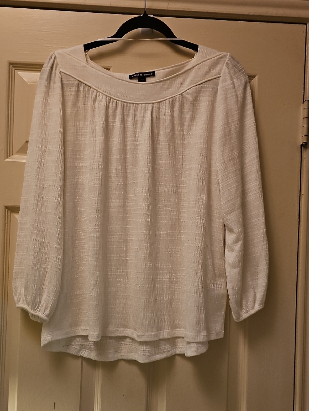 Cable & Gauge White Textured Peasant Blouse
